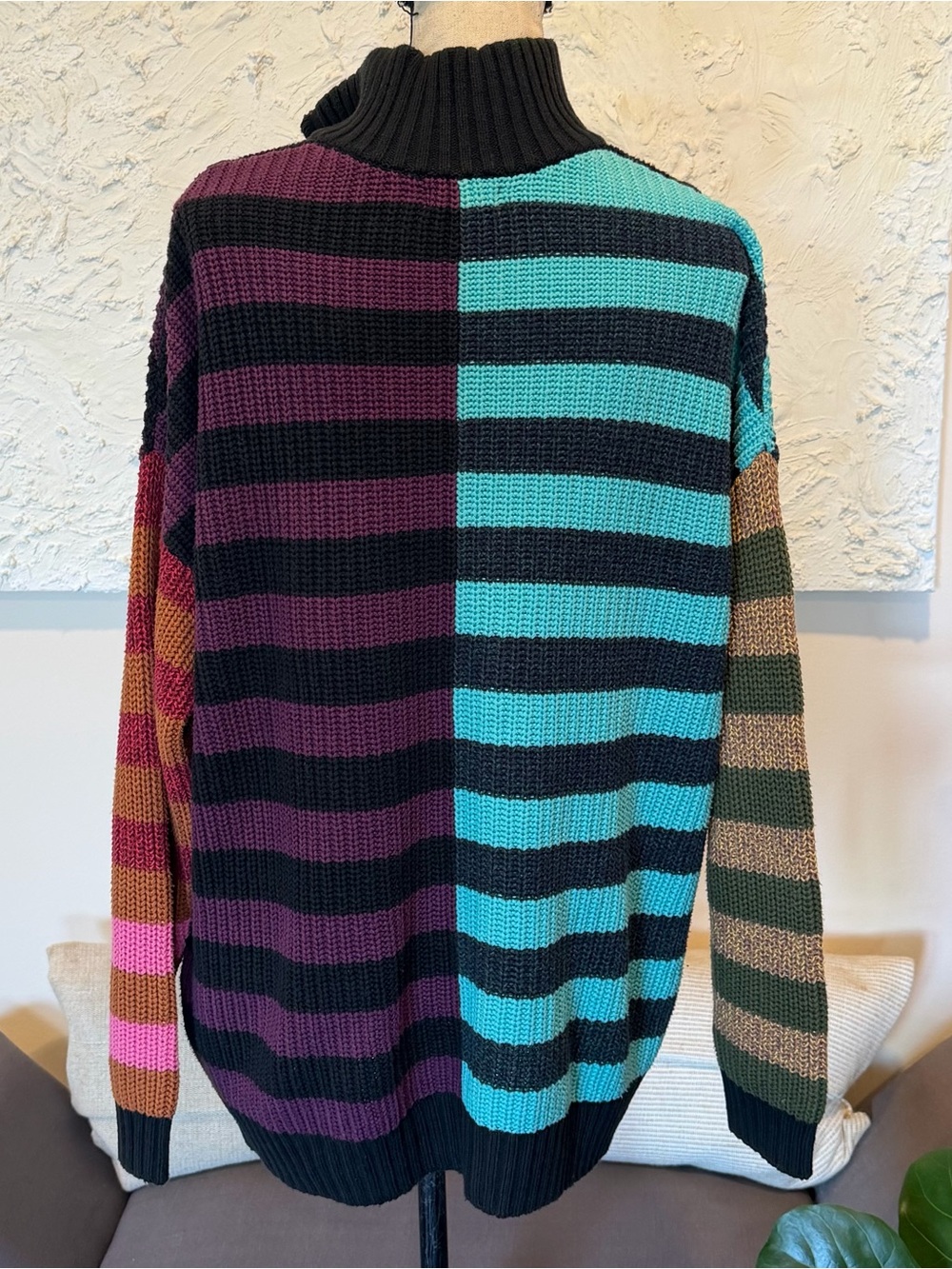 Staud Women’s Multicolored Mosaic Stripe Hampton Chunky Knit Sweater Sz Small - Picture 4 of 10